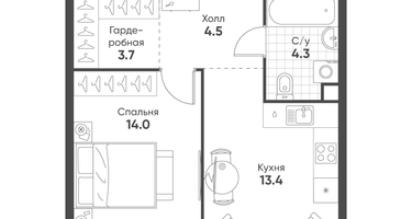 1-к. квартира, 39&nbsp;м²