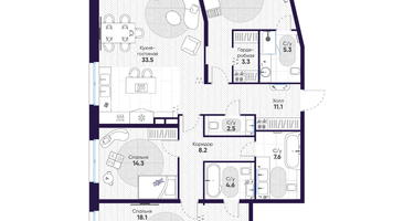 3-к. квартира, 133&nbsp;м²