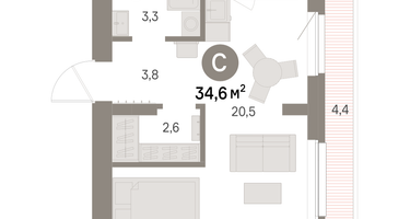 Студия, 34&nbsp;м²