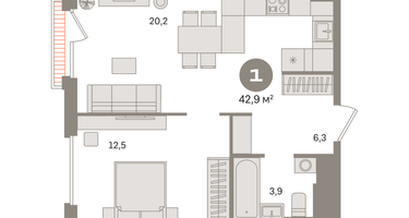 1-к. квартира, 42&nbsp;м²