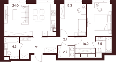 Студия, 74 м²