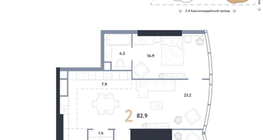 2-к. квартира, 82&nbsp;м²