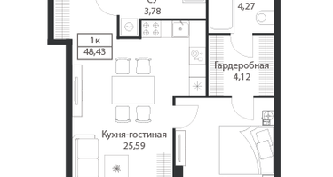 1-к. квартира, 48 м²