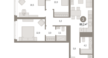 3-к. квартира, 86 м²