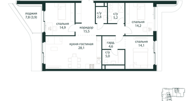 3-к. квартира, 108&nbsp;м²