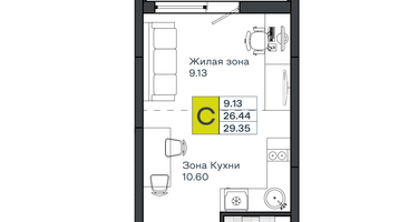 Студия, 29 м²