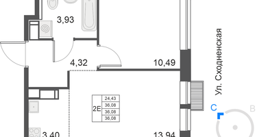 2-комнатная квартира, 36&nbsp;м²