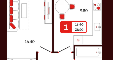 1-к. квартира, 38 м²