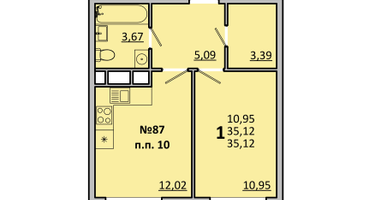 1-к. квартира, 35 м²
