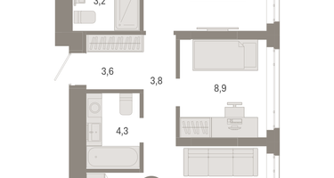2-к. квартира, 57 м²