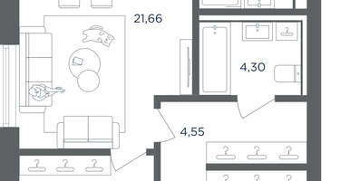 2-к. квартира, 55&nbsp;м²