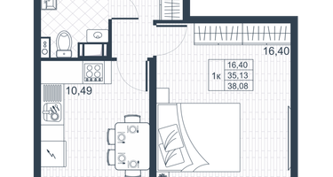 1-к. квартира, 34 м²