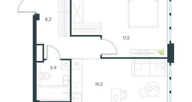 1-к. квартира, 44 м²