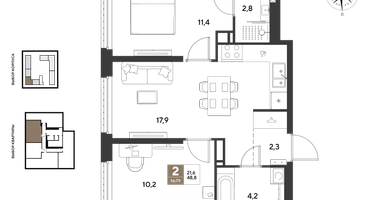 2-к. квартира, 48&nbsp;м²