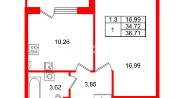 1-к. квартира, 34&nbsp;м²