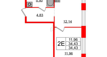 1-к. квартира, 34&nbsp;м²