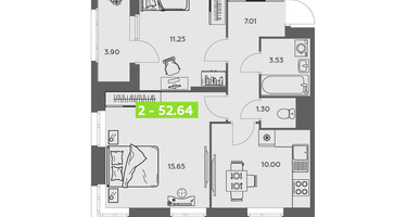 2-к. квартира, 52&nbsp;м²