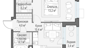 1-к. квартира, 34&nbsp;м²