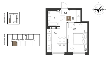 1-к. квартира, 31&nbsp;м²