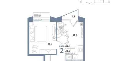 2-к. квартира, 34&nbsp;м²