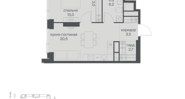 1-к. квартира, 48 м²