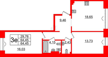 2-к. квартира, 64&nbsp;м²