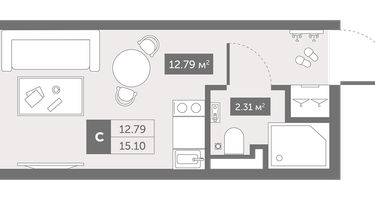Студия, 15&nbsp;м²