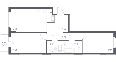2-к. квартира, 60&nbsp;м²