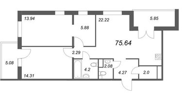 Студия, 75&nbsp;м²