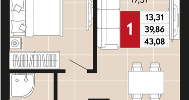 1-к. квартира, 43&nbsp;м²