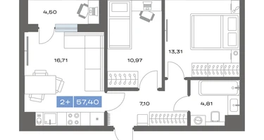 2-к. квартира, 57&nbsp;м²