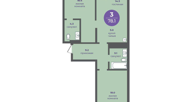 3-к. квартира, 78 м²