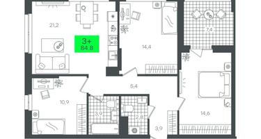 3-к. квартира, 84 м²