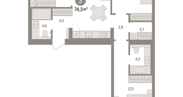 3-к. квартира, 74&nbsp;м²