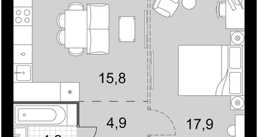 2-к. квартира, 42&nbsp;м²