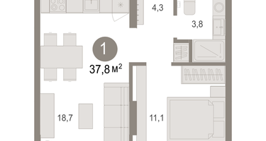 1-к. квартира, 37 м²