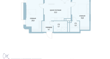 2-к. квартира, 74&nbsp;м²