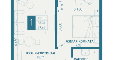 1-к. квартира, 40&nbsp;м²