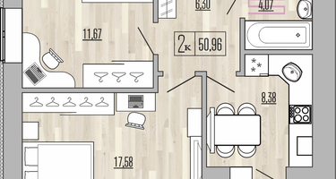 2-к. квартира, 50&nbsp;м²