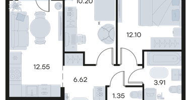 2-к. квартира, 47 м²