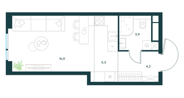Студия, 29&nbsp;м²