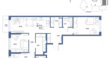 4-к. квартира, 91&nbsp;м²