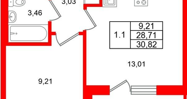 1-к. квартира, 28 м²