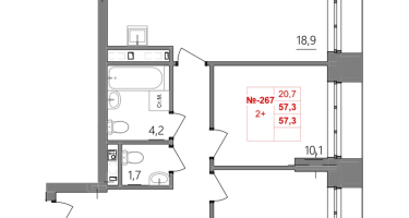 2-к. квартира, 57&nbsp;м²