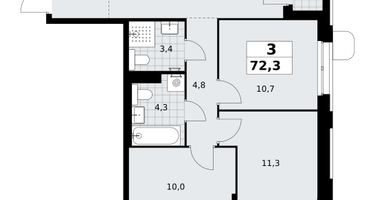3-к. квартира, 72 м²