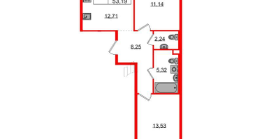 2-к. квартира, 53&nbsp;м²