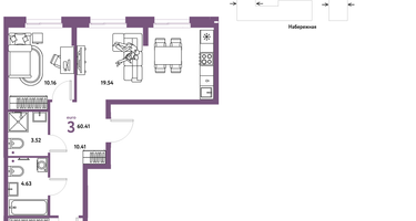 3-к. квартира, 60 м²