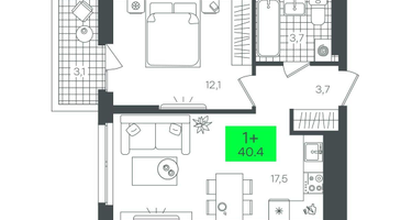 1-к. квартира, 40 м²