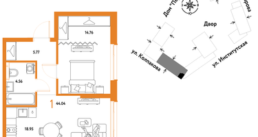 1-к. квартира, 44&nbsp;м²