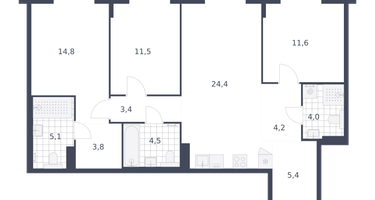 3-к. квартира, 92&nbsp;м²